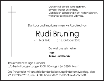 Traueranzeige von Rudi Bruning von Neue Osnabrücker Zeitung GmbH & Co. KG