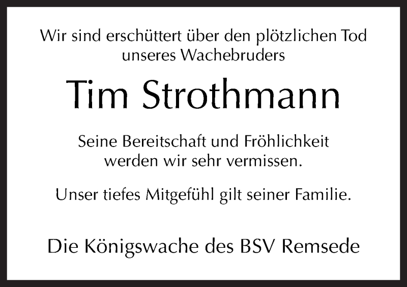  Traueranzeige für Tim Strothmann vom 17.10.2018 aus Neue Osnabrücker Zeitung GmbH & Co. KG
