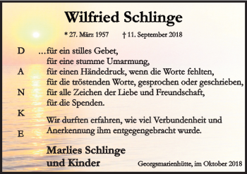 Traueranzeige von Wilfried Schlinge von Neue Osnabrücker Zeitung GmbH & Co. KG
