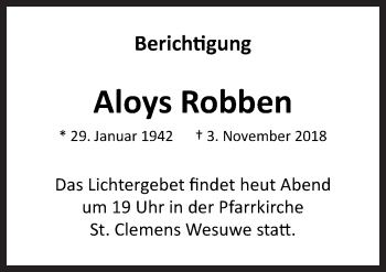 Traueranzeige von Aloys Robben von Neue Osnabrücker Zeitung GmbH & Co. KG