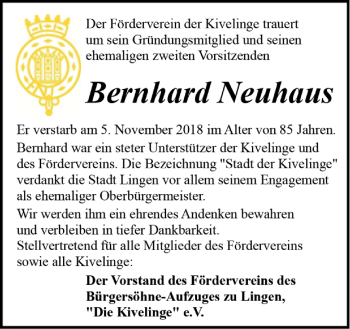 Traueranzeige von Bernhard Neuhaus von Neue Osnabrücker Zeitung GmbH & Co. KG