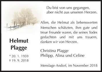 Traueranzeige von Christina Plagge von Neue Osnabrücker Zeitung GmbH & Co. KG
