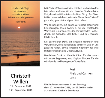 Traueranzeige von Christoff Willen von Neue Osnabrücker Zeitung GmbH & Co. KG