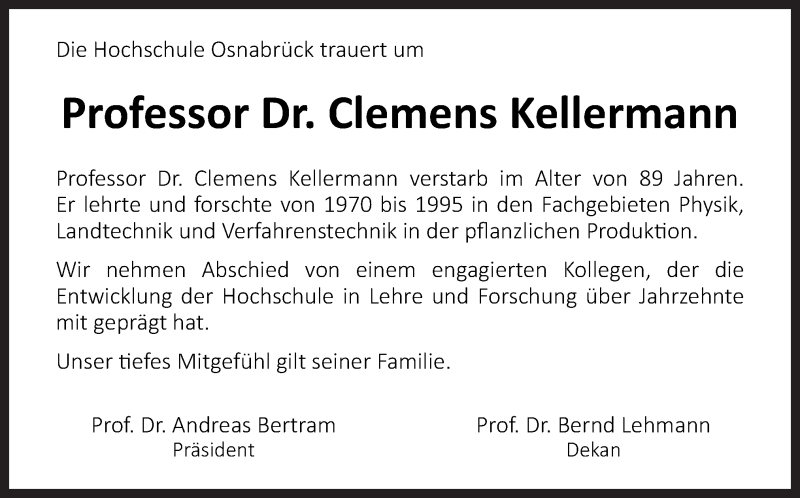  Traueranzeige für Clemens Kellermann vom 08.11.2018 aus Neue Osnabrücker Zeitung GmbH & Co. KG