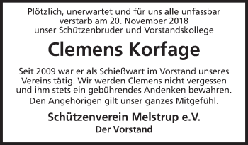 Traueranzeige von Clemens Korfage von Neue Osnabrücker Zeitung GmbH & Co. KG