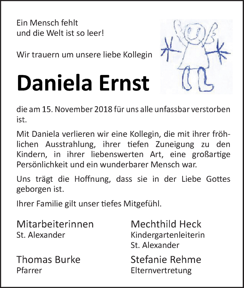  Traueranzeige für Daniela Ernst vom 22.11.2018 aus Neue Osnabrücker Zeitung GmbH & Co. KG