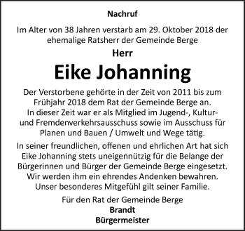 Traueranzeige von Eike Johanning von Neue Osnabrücker Zeitung GmbH & Co. KG