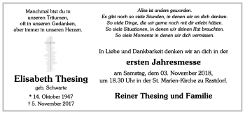 Traueranzeige von Elisabeth Thesing von Neue Osnabrücker Zeitung GmbH & Co. KG