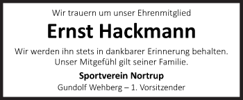 Traueranzeige von Ernst Hackmann von Neue Osnabrücker Zeitung GmbH & Co. KG