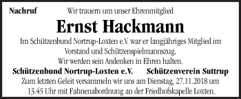 Traueranzeige von Ernst Hackmann von Neue Osnabrücker Zeitung GmbH & Co. KG