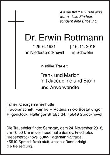 Traueranzeige von Erwin Rottmann von Neue Osnabrücker Zeitung GmbH & Co. KG