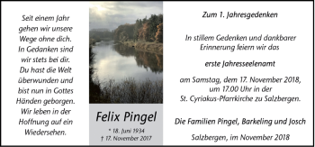 Traueranzeige von Felix Pingel von Neue Osnabrücker Zeitung GmbH & Co. KG