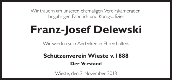 Traueranzeige von Franz-Josef Delewski von Neue Osnabrücker Zeitung GmbH & Co. KG