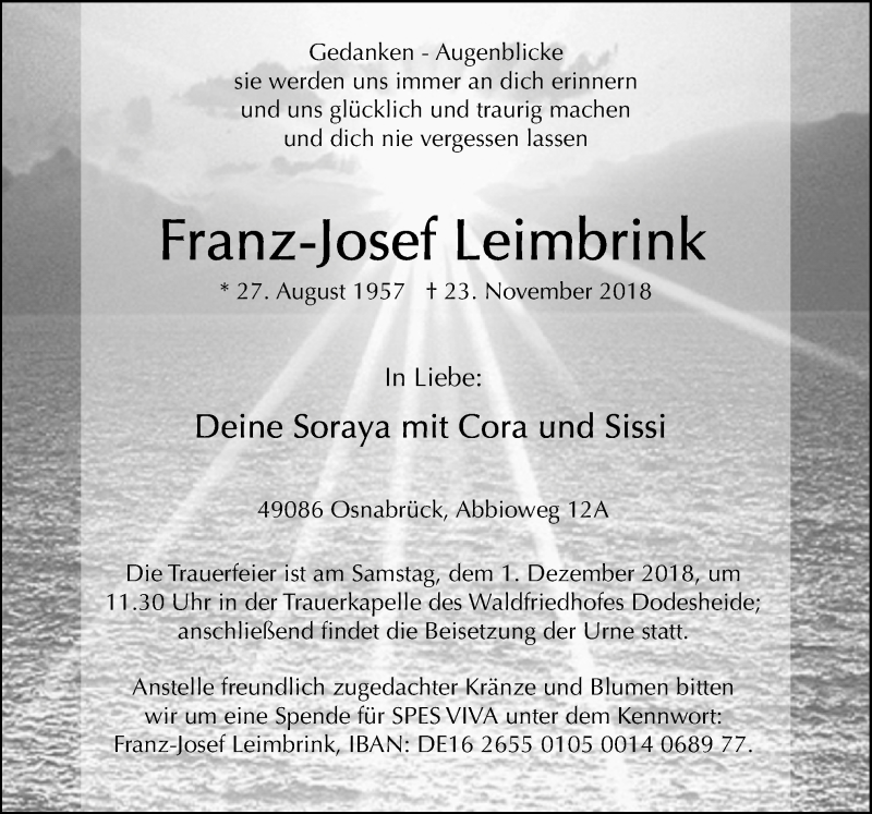  Traueranzeige für Franz-Josef Leimbrink vom 27.11.2018 aus Neue Osnabrücker Zeitung GmbH & Co. KG