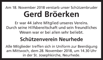 Traueranzeige von Gerd Bröerken von Neue Osnabrücker Zeitung GmbH & Co. KG