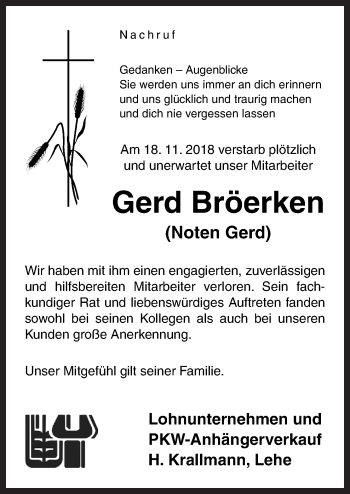 Traueranzeige von Gerd Bröerken von Neue Osnabrücker Zeitung GmbH & Co. KG