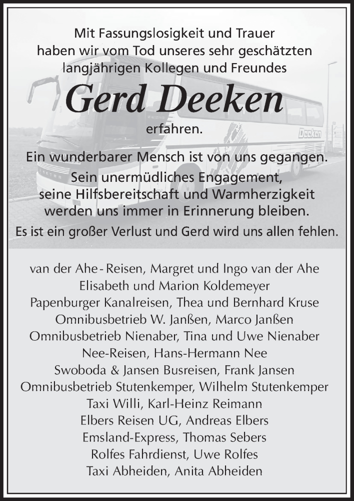  Traueranzeige für Gerd Deeken vom 28.11.2018 aus Neue Osnabrücker Zeitung GmbH & Co. KG