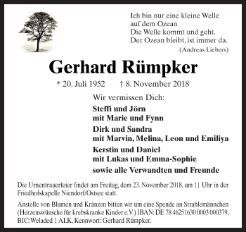 Traueranzeige von Gerhard Rümpker von Neue Osnabrücker Zeitung GmbH & Co. KG