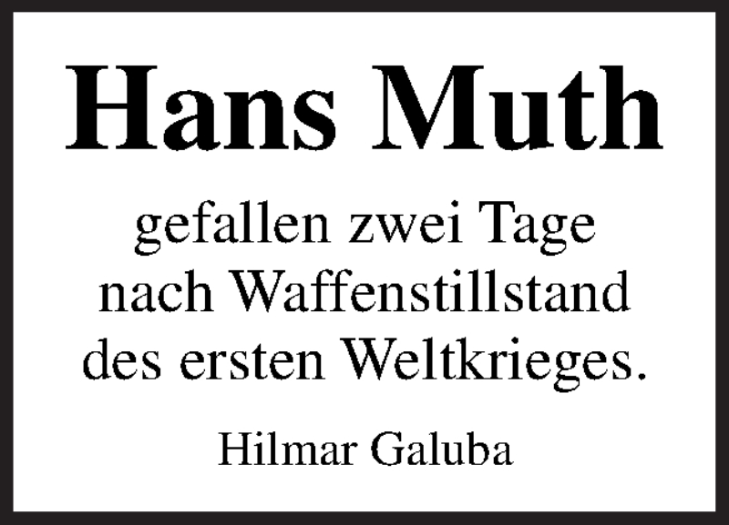  Traueranzeige für Hans Muth vom 13.11.2018 aus Neue Osnabrücker Zeitung GmbH & Co. KG