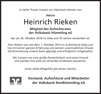 Traueranzeige von Heinrich Rieken von Neue Osnabrücker Zeitung GmbH & Co. KG