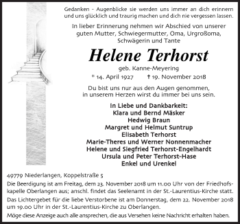 Traueranzeige von Helene Terhorst von Neue Osnabrücker Zeitung GmbH & Co. KG