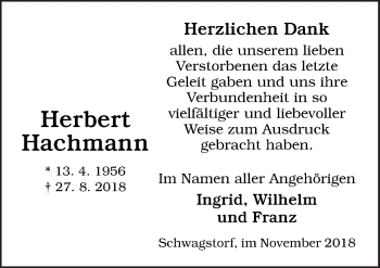 Traueranzeige von Herbert Hachmann von Neue Osnabrücker Zeitung GmbH & Co. KG