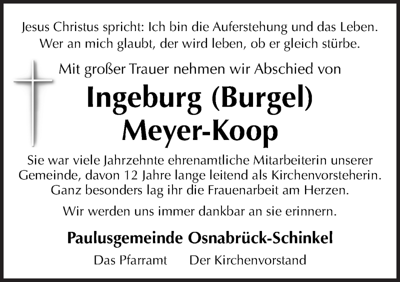 Traueranzeige für Ingeburg Meyer-Koop vom 16.11.2018 aus Neue Osnabrücker Zeitung GmbH & Co. KG