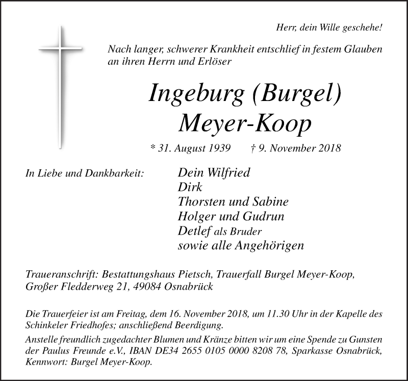  Traueranzeige für Ingeburg Meyer-Koop vom 13.11.2018 aus Neue Osnabrücker Zeitung GmbH & Co. KG