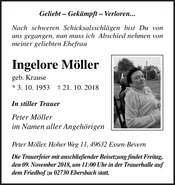 Traueranzeige von Ingelore Möller von Neue Osnabrücker Zeitung GmbH & Co. KG