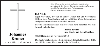 Traueranzeige von Karola Kroner von Neue Osnabrücker Zeitung GmbH & Co. KG