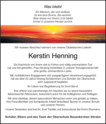 Traueranzeige von Kerstin Henning von Neue Osnabrücker Zeitung GmbH & Co. KG