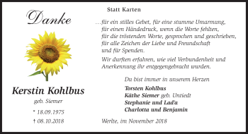 Traueranzeige von Kerstin Kohlbus von Neue Osnabrücker Zeitung GmbH & Co. KG