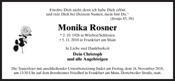 Traueranzeige von Monika Rosner von Neue Osnabrücker Zeitung GmbH & Co. KG
