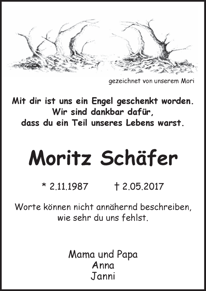  Traueranzeige für Moritz Schäfer vom 02.11.2018 aus Neue Osnabrücker Zeitung GmbH & Co. KG