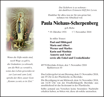 Traueranzeige von Paula Niehaus-Scherpenberg von Neue Osnabrücker Zeitung GmbH & Co. KG