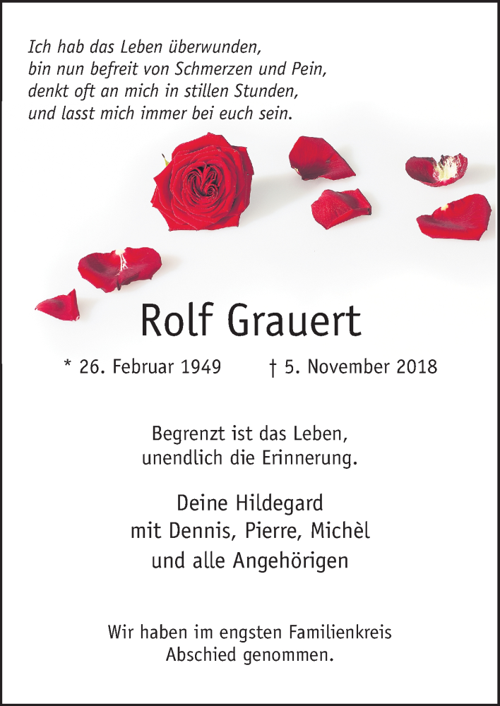  Traueranzeige für Rolf Grauert vom 15.11.2018 aus Neue Osnabrücker Zeitung GmbH & Co. KG