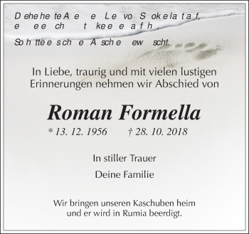 Traueranzeige von Roman Formella von Neue Osnabrücker Zeitung GmbH & Co. KG