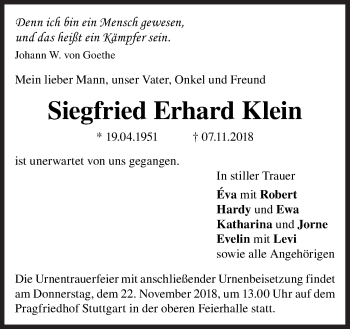 Traueranzeige von Siegfried Erhard Klein von Neue Osnabrücker Zeitung GmbH & Co. KG