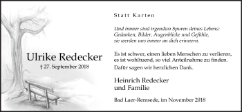 Traueranzeige von Ulrike Redecker von Neue Osnabrücker Zeitung GmbH & Co. KG