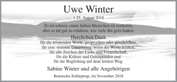 Traueranzeige von Uwe Winter von Neue Osnabrücker Zeitung GmbH & Co. KG