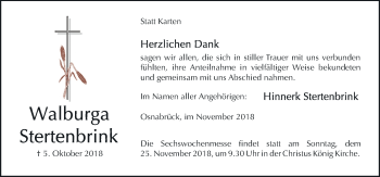 Traueranzeige von Walburga Stertenbrink von Neue Osnabrücker Zeitung GmbH & Co. KG