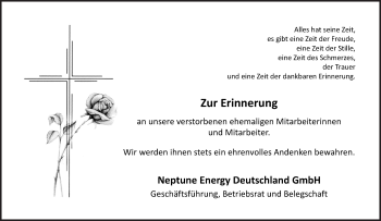 Traueranzeige von Zur Erinnerung Neptune Energy Deutschland GmbH von Neue Osnabrücker Zeitung GmbH & Co. KG