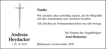 Traueranzeige von Andreas Heydacker von Neue Osnabrücker Zeitung GmbH & Co. KG