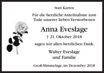 Traueranzeige von Anna Eveslage von Neue Osnabrücker Zeitung GmbH & Co. KG