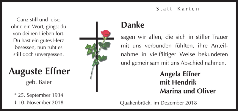  Traueranzeige für Auguste Effner vom 06.12.2018 aus Neue Osnabrücker Zeitung GmbH & Co. KG