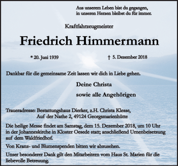 Traueranzeige von Friedrich Himmermann von Neue Osnabrücker Zeitung GmbH & Co. KG