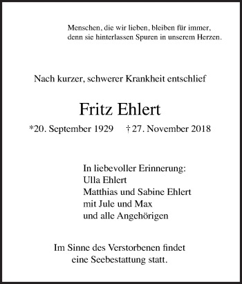 Traueranzeige von Fritz Ehlert von Neue Osnabrücker Zeitung GmbH & Co. KG