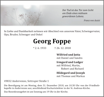 Traueranzeige von Georg Foppe von Neue Osnabrücker Zeitung GmbH & Co. KG