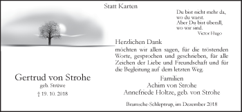 Traueranzeige von Gertrud von Strohe von Neue Osnabrücker Zeitung GmbH & Co. KG