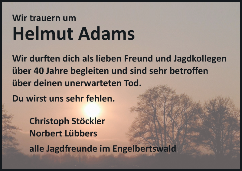  Traueranzeige für Helmut Adams vom 08.12.2018 aus Neue Osnabrücker Zeitung GmbH & Co. KG